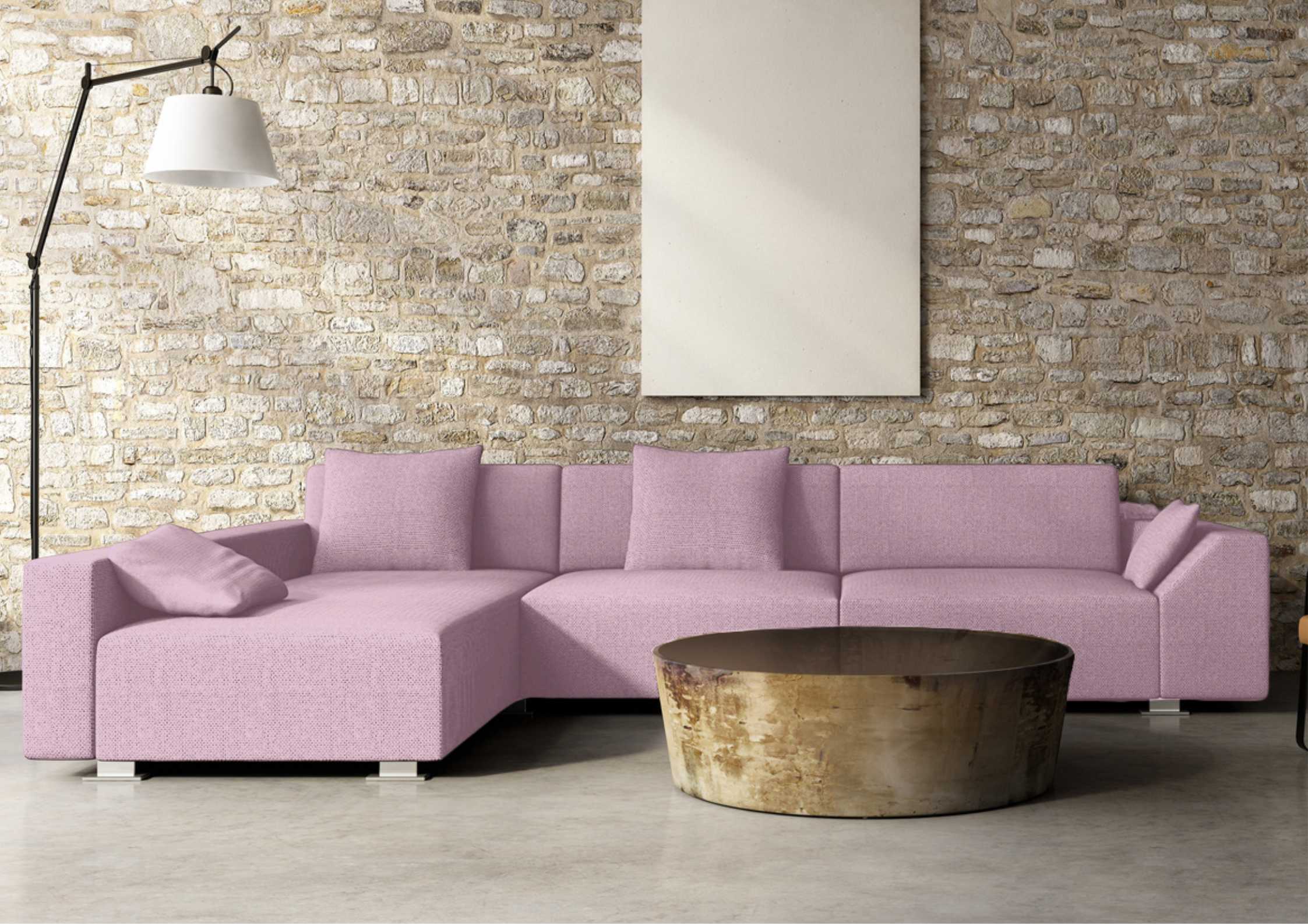 Różowy narożnik w stylu loft